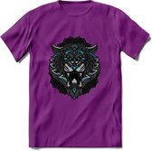 Tijger - Dieren Mandala T-Shirt | Lichtblauw | Grappig Verjaardag Zentangle Dierenkop Cadeau Shirt | Dames - Heren - Unisex | Wildlife Tshirt Kleding Kado | - Paars - M