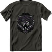 Tijger - Dieren Mandala T-Shirt | Paars | Grappig Verjaardag Zentangle Dierenkop Cadeau Shirt | Dames - Heren - Unisex | Wildlife Tshirt Kleding Kado | - Donker Grijs - XL