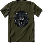 Tijger - Dieren Mandala T-Shirt | Blauw | Grappig Verjaardag Zentangle Dierenkop Cadeau Shirt | Dames - Heren - Unisex | Wildlife Tshirt Kleding Kado | - Leger Groen - XL