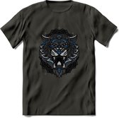 Tijger - Dieren Mandala T-Shirt | Blauw | Grappig Verjaardag Zentangle Dierenkop Cadeau Shirt | Dames - Heren - Unisex | Wildlife Tshirt Kleding Kado | - Donker Grijs - 3XL