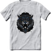 Tijger - Dieren Mandala T-Shirt | Blauw | Grappig Verjaardag Zentangle Dierenkop Cadeau Shirt | Dames - Heren - Unisex | Wildlife Tshirt Kleding Kado | - Licht Grijs - Gemaleerd -