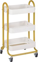 Kamyra® Luxe Keukentrolley op Wieltjes - Serveerwagen, Open Kast, Wijnrek, Trolley - 46x38x80 cm - Ijzer - Wit met Goud