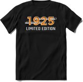 1925 Limited Edition T-Shirt | Goud - Zilver | Grappig Verjaardag en Feest Cadeau Shirt | Dames - Heren - Unisex | Tshirt Kleding Kado | - Zwart - XL