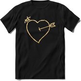 Valentijn Goud Hart T-Shirt | Grappig Valentijnsdag Cadeautje voor Hem en Haar | Dames - Heren - Unisex | Kleding Cadeau | - Zwart - S