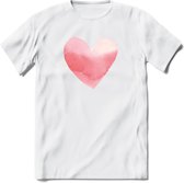 Valentijn Pastel waterverf Hart T-Shirt | Grappig Valentijnsdag Cadeautje voor Hem en Haar | Dames - Heren - Unisex | Kleding Cadeau | - Wit - XXL