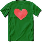 Valentijn Pastel waterverf Hart T-Shirt | Grappig Valentijnsdag Cadeautje voor Hem en Haar | Dames - Heren - Unisex | Kleding Cadeau | - Donker Groen - L