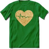 Valentijn Goud Hart T-Shirt | Grappig Valentijnsdag Cadeautje voor Hem en Haar | Dames - Heren - Unisex | Kleding Cadeau | - Donker Groen - S