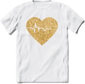 Valentijn Goud Hart T-Shirt | Grappig Valentijnsdag Cadeautje voor Hem en Haar | Dames - Heren - Unisex | Kleding Cadeau | - Wit - XL