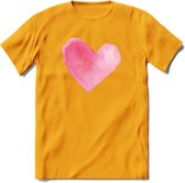 Valentijn Pastel waterverf Hart T-Shirt | Grappig Valentijnsdag Cadeautje voor Hem en Haar | Dames - Heren - Unisex | Kleding Cadeau | - Geel - XXL