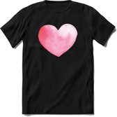 Valentijn Pastel waterverf Hart T-Shirt | Grappig Valentijnsdag Cadeautje voor Hem en Haar | Dames - Heren - Unisex | Kleding Cadeau | - Zwart - 3XL