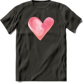 Valentijn Pastel waterverf Hart T-Shirt | Grappig Valentijnsdag Cadeautje voor Hem en Haar | Dames - Heren - Unisex | Kleding Cadeau | - Donker Grijs - 3XL