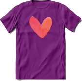 Valentijn Pastel waterverf Hart T-Shirt | Grappig Valentijnsdag Cadeautje voor Hem en Haar | Dames - Heren - Unisex | Kleding Cadeau | - Paars - L