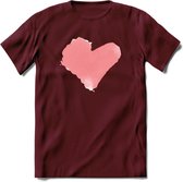 Valentijn Pastel waterverf Hart T-Shirt | Grappig Valentijnsdag Cadeautje voor Hem en Haar | Dames - Heren - Unisex | Kleding Cadeau | - Burgundy - XL