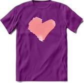Valentijn Pastel waterverf Hart T-Shirt | Grappig Valentijnsdag Cadeautje voor Hem en Haar | Dames - Heren - Unisex | Kleding Cadeau | - Paars - M