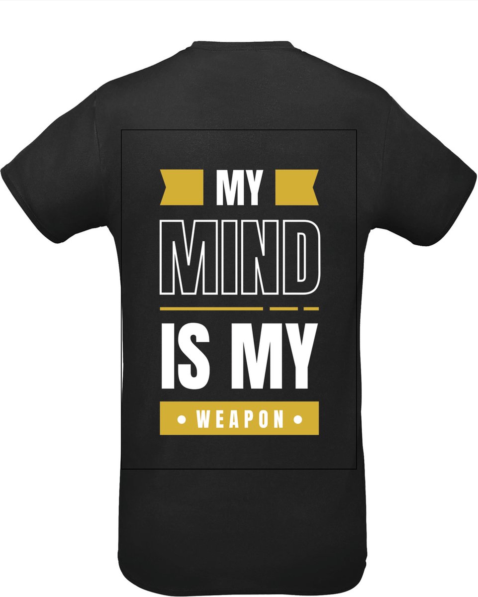 Huurdies Sportshirt | My mind is my weapon | maat XXL | Bedrukkingskleur goud | shirt zwart