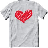 Valentijn Hart T-Shirt | Grappig Valentijnsdag Cadeautje voor Hem en Haar | Dames - Heren - Unisex | Kleding Cadeau | - Licht Grijs - Gemaleerd - S