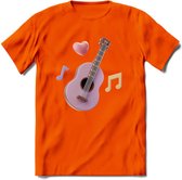 Valentijn muziek T-Shirt | Grappig gitaar Valentijnsdag Cadeautje voor Hem en Haar | Dames - Heren - Unisex | Kleding Cadeau | - Oranje - XL