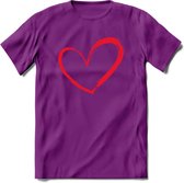 Valentijn Hart T-Shirt | Grappig Valentijnsdag Cadeautje voor Hem en Haar | Dames - Heren - Unisex | Kleding Cadeau | - Paars - L