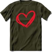 Valentijn Hart T-Shirt | Grappig Valentijnsdag Cadeautje voor Hem en Haar | Dames - Heren - Unisex | Kleding Cadeau | - Leger Groen - M