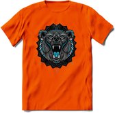 Beer - Dieren Mandala T-Shirt | Lichtblauw | Grappig Verjaardag Zentangle Dierenkop Cadeau Shirt | Dames - Heren - Unisex | Wildlife Tshirt Kleding Kado | - Oranje - L