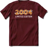 2004 Limited Edition T-Shirt | Goud - Zilver | Grappig Verjaardag en Feest Cadeau Shirt | Dames - Heren - Unisex | Tshirt Kleding Kado | - Burgundy - M