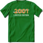 2001 Limited Edition T-Shirt | Goud - Zilver | Grappig Verjaardag en Feest Cadeau Shirt | Dames - Heren - Unisex | Tshirt Kleding Kado | - Donker Groen - M
