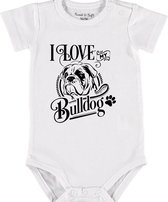 Baby Rompertje met tekst 'Bulldog' | Korte mouw l | wit zwart | maat 62/68 | cadeau | Kraamcadeau | Kraamkado