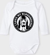 Baby Rompertje met tekst 'Bloedhond zwart wit' |Lange mouw l | wit zwart | maat 50/56 | cadeau | Kraamcadeau | Kraamkado