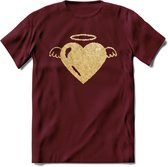 Valentijn Goud Hart T-Shirt | Grappig Valentijnsdag Cadeautje voor Hem en Haar | Dames - Heren - Unisex | Kleding Cadeau | - Burgundy - S