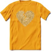 Valentijn Goud Hart T-Shirt | Grappig Valentijnsdag Cadeautje voor Hem en Haar | Dames - Heren - Unisex | Kleding Cadeau | - Geel - S