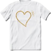 Valentijn Goud Hart T-Shirt | Grappig Valentijnsdag Cadeautje voor Hem en Haar | Dames - Heren - Unisex | Kleding Cadeau | - Wit - M