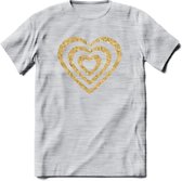 Valentijn Goud Hart T-Shirt | Grappig Valentijnsdag Cadeautje voor Hem en Haar | Dames - Heren - Unisex | Kleding Cadeau | - Licht Grijs - Gemaleerd - L
