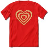 Valentijn Goud Hart T-Shirt | Grappig Valentijnsdag Cadeautje voor Hem en Haar | Dames - Heren - Unisex | Kleding Cadeau | - Rood - XL