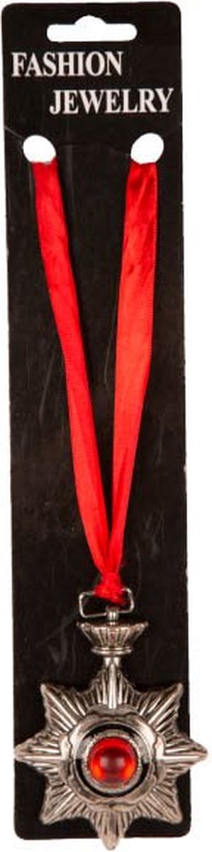 Halsketting Dracula - Zilver met rode steen - Halloween