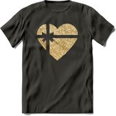 Valentijn Goud Hart T-Shirt | Grappig Valentijnsdag Cadeautje voor Hem en Haar | Dames - Heren - Unisex | Kleding Cadeau | - Donker Grijs - S
