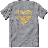 Valentijn Goud Hart T-Shirt | Grappig Valentijnsdag Cadeautje voor Hem en Haar | Dames - Heren - Unisex | Kleding Cadeau | - Donker Grijs - Gemaleerd - S