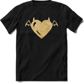 Valentijn Goud Hart T-Shirt | Grappig Valentijnsdag Cadeautje voor Hem en Haar | Dames - Heren - Unisex | Kleding Cadeau | - Zwart - XL