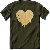 Valentijn Goud Hart T-Shirt | Grappig Valentijnsdag Cadeautje voor Hem en Haar | Dames - Heren - Unisex | Kleding Cadeau | - Leger Groen - L