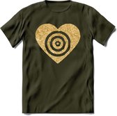 Valentijn Goud Hart T-Shirt | Grappig Valentijnsdag Cadeautje voor Hem en Haar | Dames - Heren - Unisex | Kleding Cadeau | - Leger Groen - XL