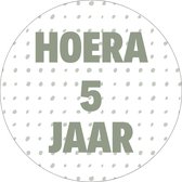 20 x Traktatiestickers Hoera 5 Jaar - Stickervel - Groene Cadeaustickers - Wensetiket - Rond 4 cm - Sluitsticker - 20 stuks - Groen Wit - Sticker 5e Verjaardag