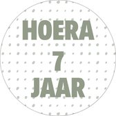 20 x Traktatiestickers Hoera 7 Jaar - Stickervel - Groene Cadeaustickers - Wensetiket - Rond 4 cm - Sluitsticker - 20 stuks - Groen Wit - Sticker 7e Verjaardag