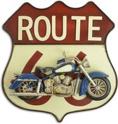 Wanddecoratie - Route 66 bord motorfiets - Tinnen plaque
