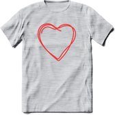 Valentijn Hart T-Shirt | Grappig Valentijnsdag Cadeautje voor Hem en Haar | Dames - Heren - Unisex | Kleding Cadeau | - Licht Grijs - Gemaleerd - M