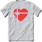 Valentijn Hart T-Shirt | Grappig Valentijnsdag Cadeautje voor Hem en Haar | Dames - Heren - Unisex | Kleding Cadeau | - Licht Grijs - Gemaleerd - 3XL