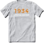 1934 Limited Edition T-Shirt | Goud - Zilver | Grappig Verjaardag en Feest Cadeau Shirt | Dames - Heren - Unisex | Tshirt Kleding Kado | - Licht Grijs - Gemaleerd - S