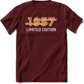 1957 Limited Edition T-Shirt | Goud - Zilver | Grappig Verjaardag en Feest Cadeau Shirt | Dames - Heren - Unisex | Tshirt Kleding Kado | - Burgundy - M
