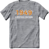 1949 Limited Edition T-Shirt | Goud - Zilver | Grappig Verjaardag en Feest Cadeau Shirt | Dames - Heren - Unisex | Tshirt Kleding Kado | - Donker Grijs - Gemaleerd - S