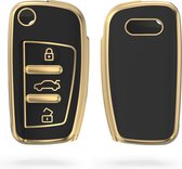 kwmobile autosleutel hoesje compatibel met Audi 3-knops autosleutel - autosleutel behuizing in zwart / goud