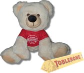 Grote knuffel beer 30 cm Happy Valentine's Day Toblerone chocolade met rood shirtje | Valentijn cadeau vrouw man | Valentijnsdag voor mannen vrouwen | Valentijn cadeautje voor hem haar | knuf