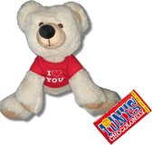 Grote knuffel beer 30 cm I Love You Tony Chocolonely chocolade met rood shirtje | Valentijn cadeau vrouw man | Valentijnsdag voor mannen vrouwen | Valentijn cadeautje voor hem haar